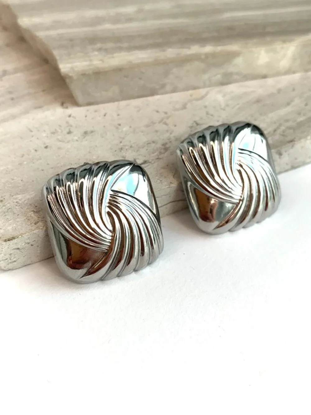 NEW~ Anthropologie Silver Swirl Square Post Earrings